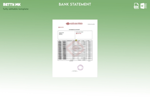 Модерен стил Бангладеш Рупали банка извод на сметка шаблон за збор